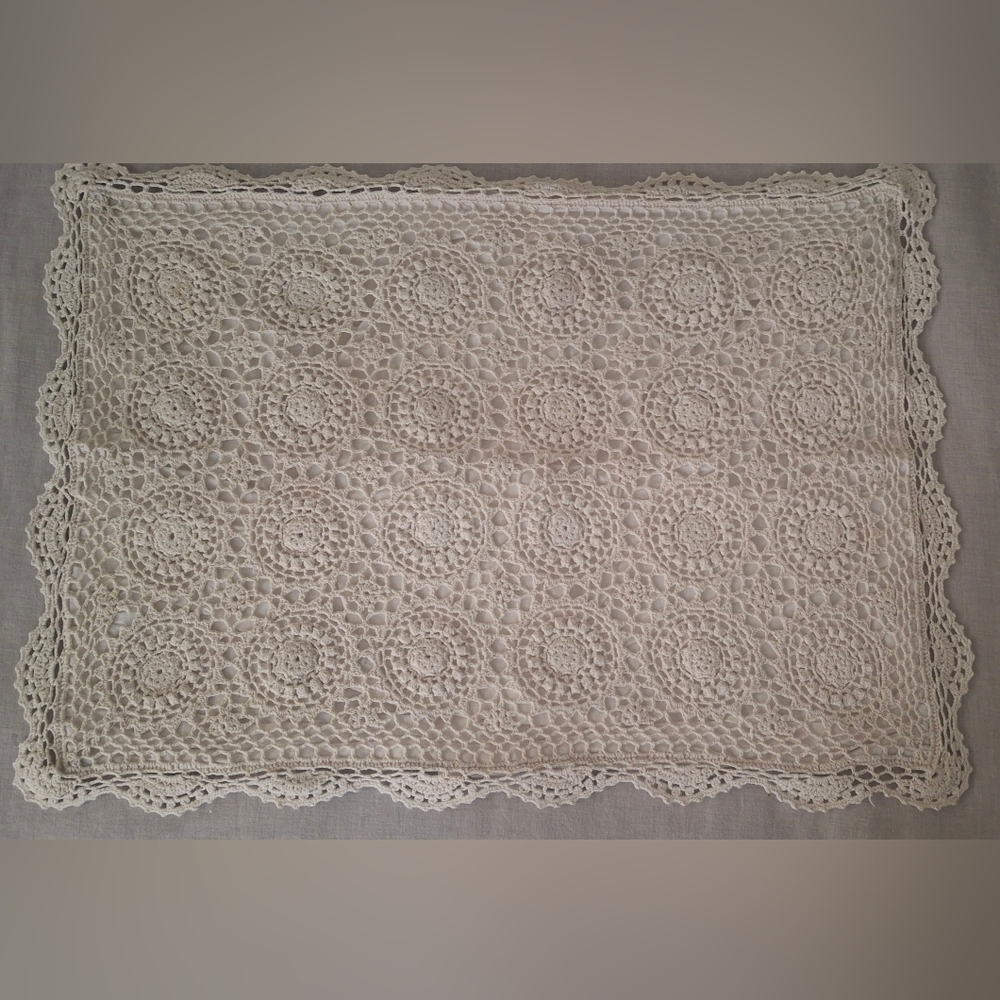 Crochet Cotton Cushion Pillowcase Tan Boho 26x20 In Hippie Western BarncoreSku20 - Picture 3 of 11